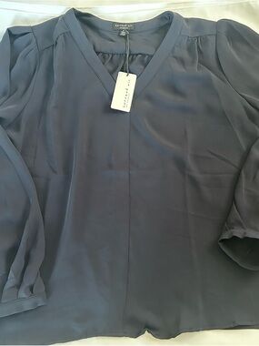 Current Air Slate Blue V-Neck Puff Sleeve Blouse